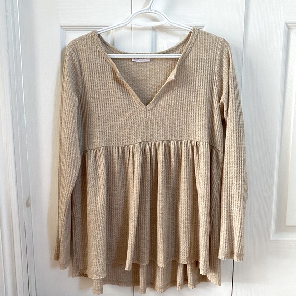 FIRST LOVE | Long Sleeve Waffle Peplum - Picture 1 of 3